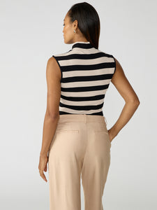 Essential Mock Neck Top 2.0 Toasted Marshmallow Black Stripe