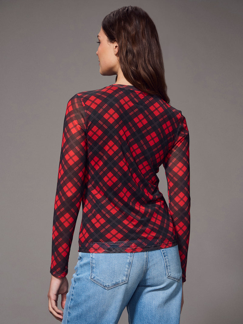Long Sleeve Perfect Mesh Tee Red Hot Plaid alt 2