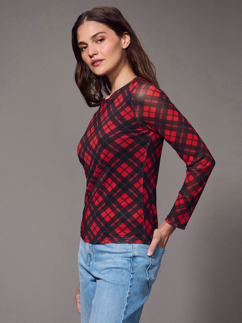 Long Sleeve Perfect Mesh Tee Red Hot Plaid alt 3