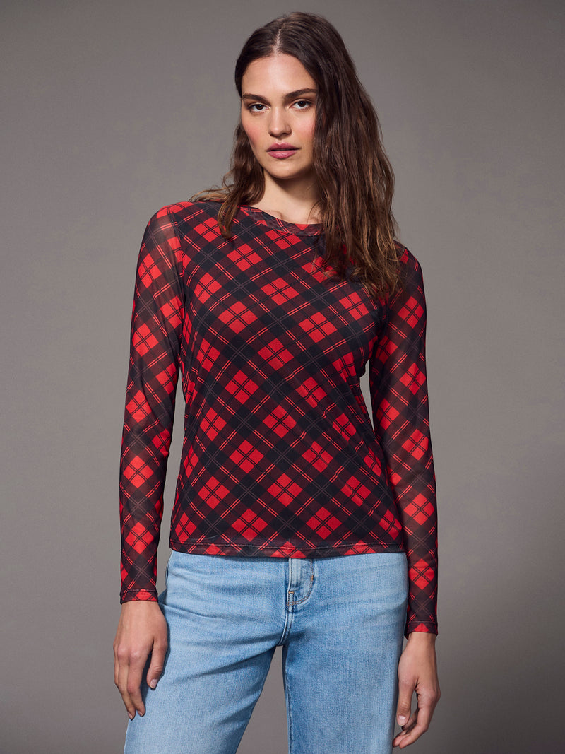 Long Sleeve Perfect Mesh Tee Red Hot Plaid alt 4
