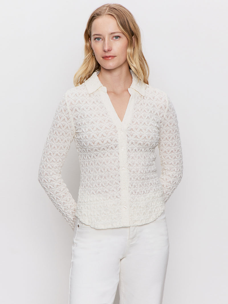 Dreamgirl Lace Button Up Top Chalk alt 1