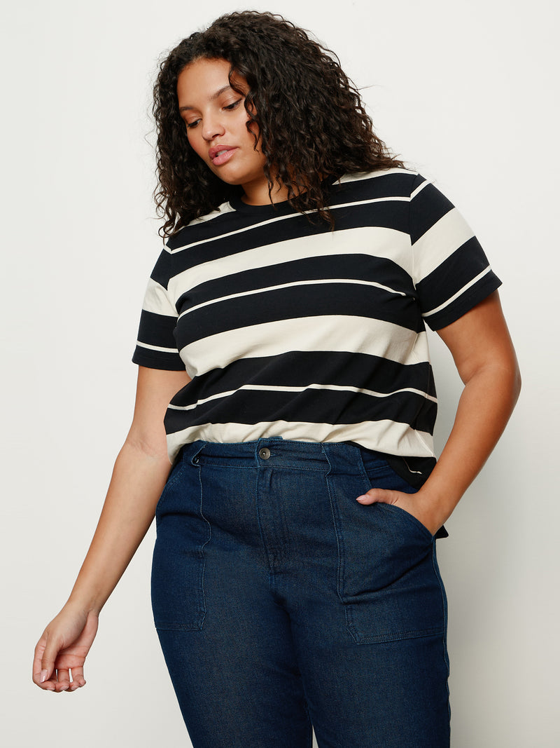 Timeless Tee Vanilla Creme/Black Stripe Extended Sizing