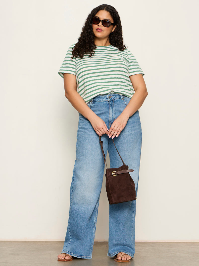 Perfect Textured Tee Chalk/Green Juice Strip Extended Sizing alt 4