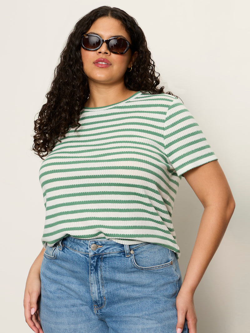 Perfect Textured Tee Chalk/Green Juice Strip Extended Sizing