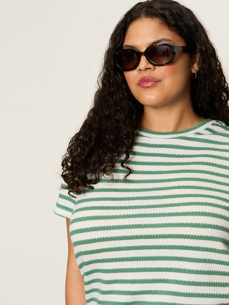 Perfect Textured Tee Chalk/Green Juice Strip Extended Sizing alt 3