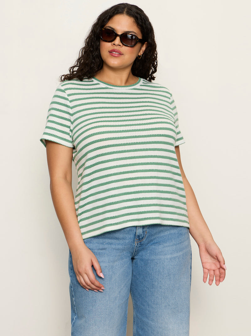 Perfect Textured Tee Chalk/Green Juice Strip Extended Sizing alt 2