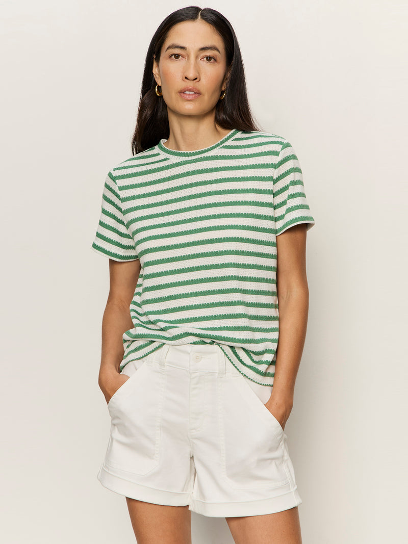 Perfect Textured Tee Chalk/Green Juice Stripe