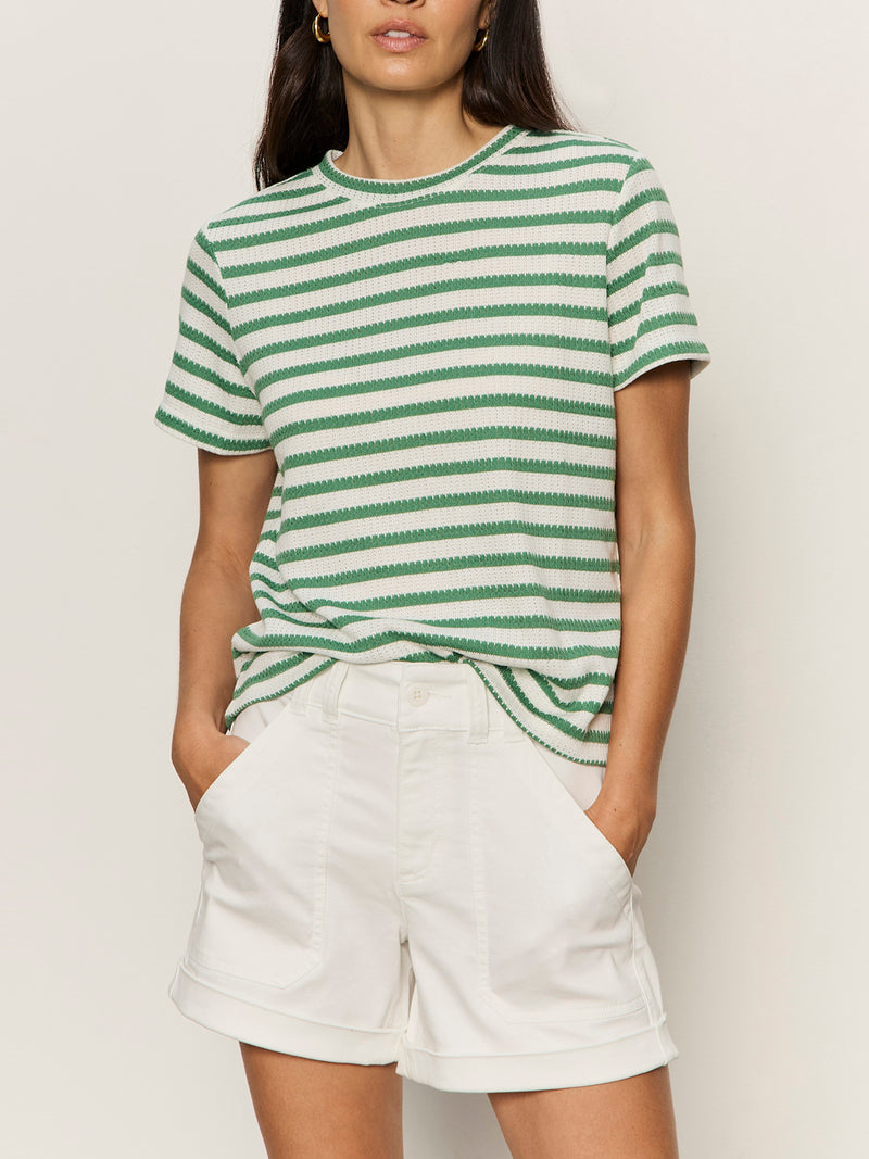 Perfect Texture Tee Chalk/Green Juice Stripe Petite Sizing