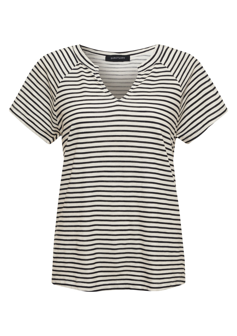 Notch Neck Tee Light Oat/Black Stripe Extended Sizing alt 6