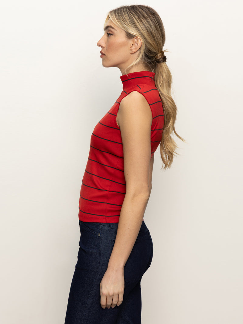 Sleeveless Zip Mock Top Red Energy/Black Stripe alt 3