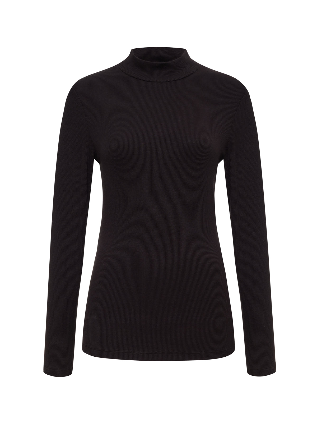 The Sanctuary Clothing ls mock essential top in Semi Sweet features a fitted silhouette and long sleeves, displayed against a white background.