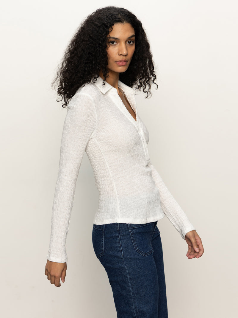 Long Sleeve Textured Top Chalk alt 1