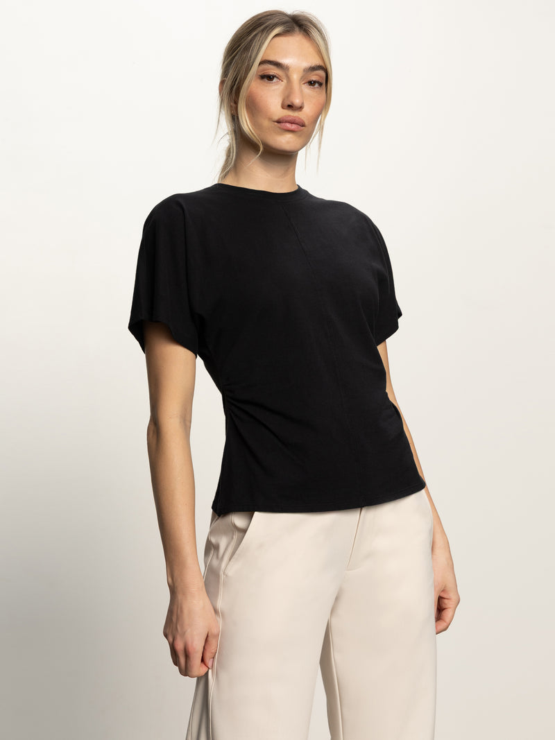 Shirred Waist Dolman Tee Black alt 1