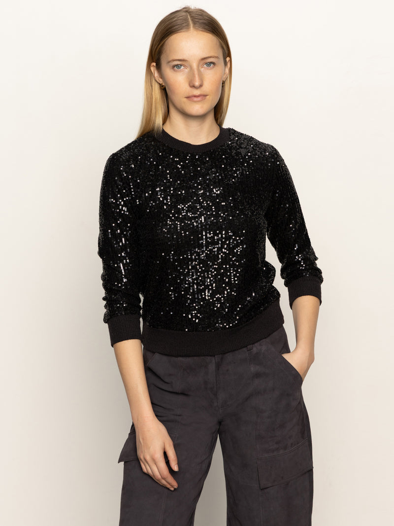 Relaxed Sparkle 3/4 Sleeve Popover Black alt 2