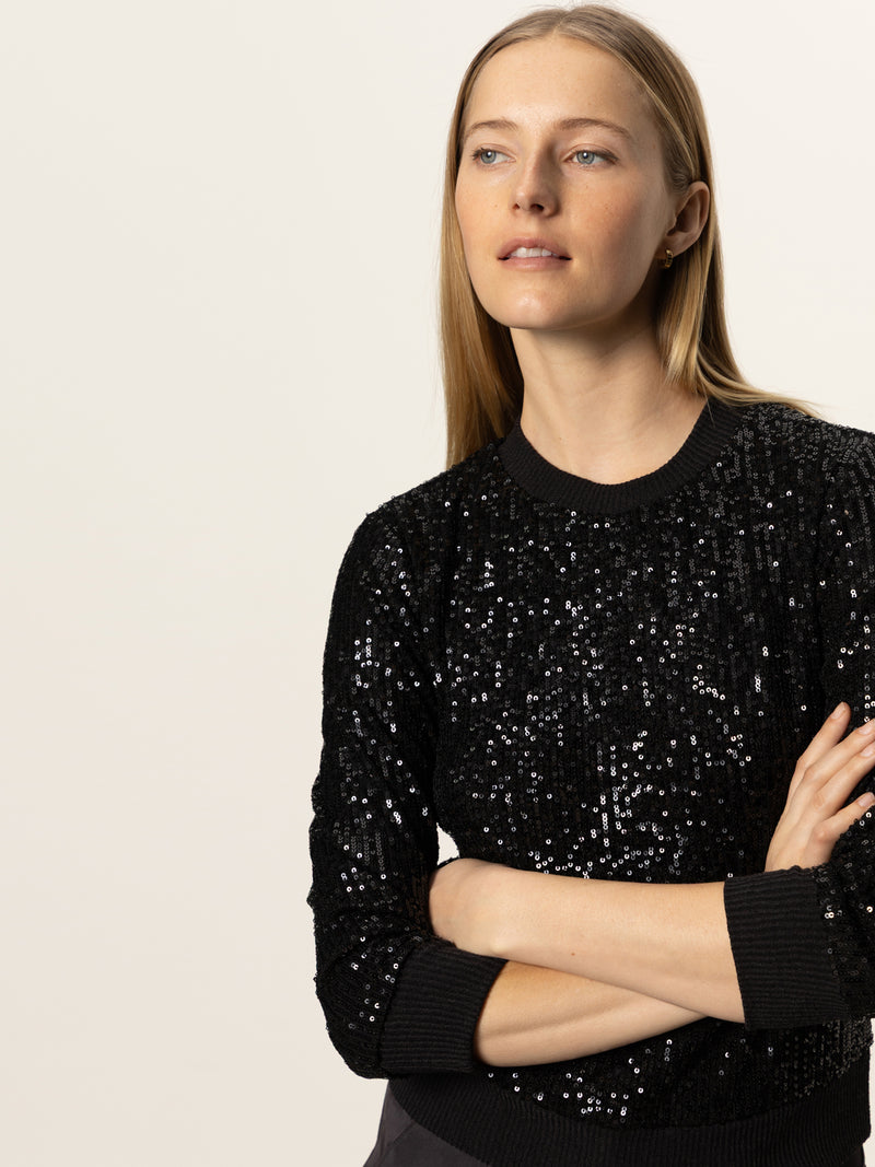 Relaxed Sparkle 3/4 Sleeve Popover Black