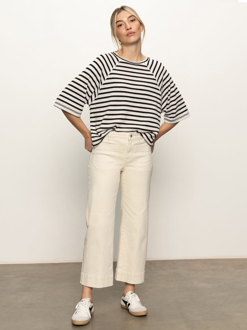 Boxy Raglan Tee Black with Light Oat Stripe alt 5