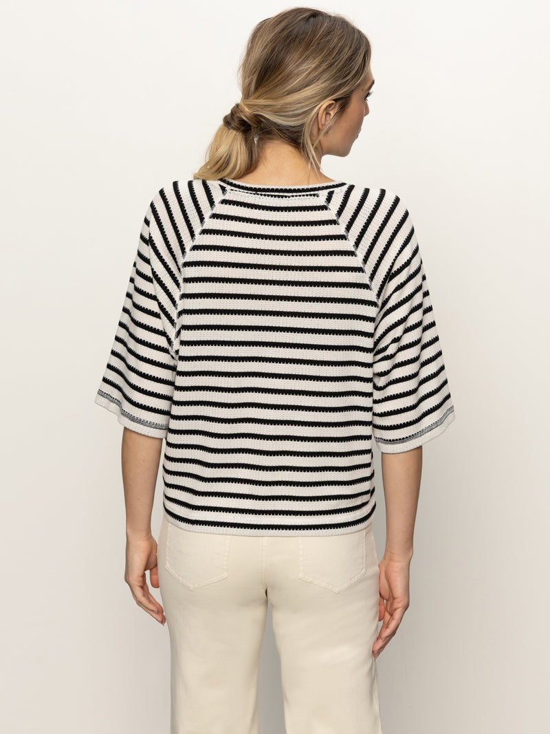 Boxy Raglan Tee Black with Light Oat Stripe alt 3