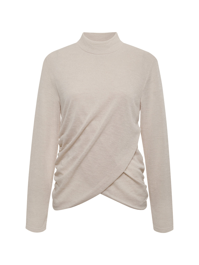 Long Sleeve Draped Mock Neck Top Mother Of Pearl alt 6