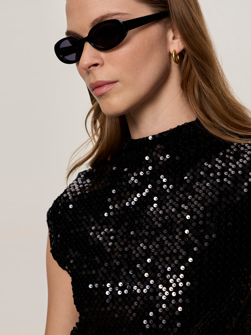 Funnel Neck Sequin Top Black alt 4