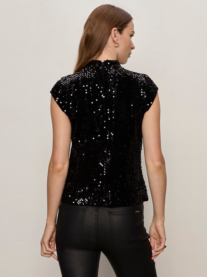 Funnel Neck Sequin Top Black alt 1