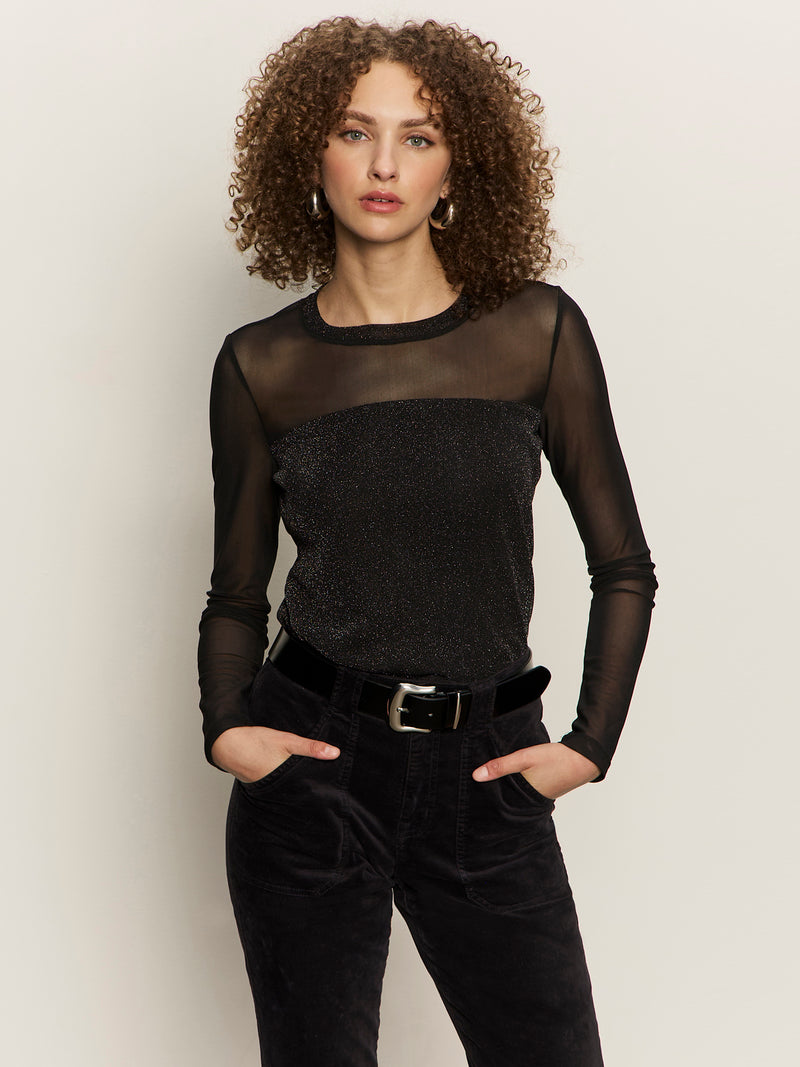 Sparkle Mesh Crew Tee Black
