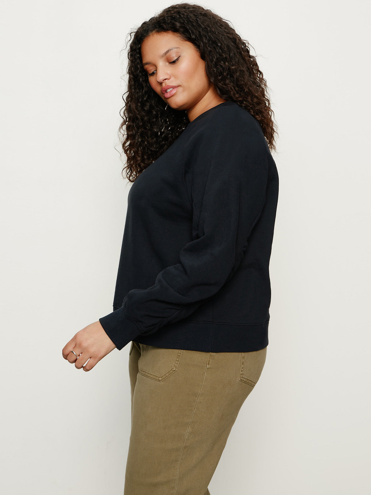 Shirred Sleeve Sweatshirt Black Extended Sizing