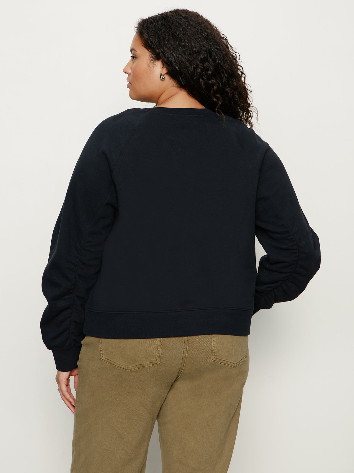 Shirred Sleeve Sweatshirt Black Extended Sizing