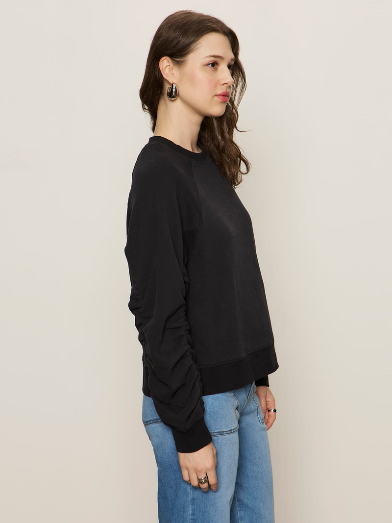 Shirred Sleeve Sweatshirt Black alt 1