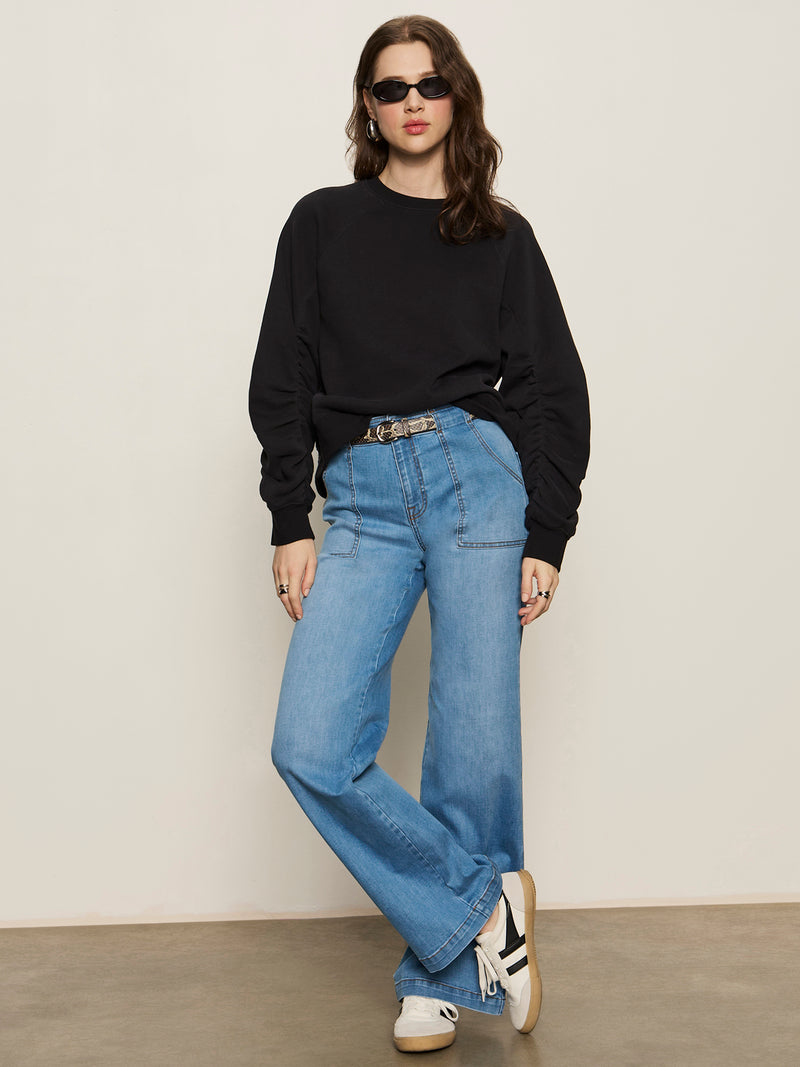 Shirred Sleeve Sweatshirt Black alt 4