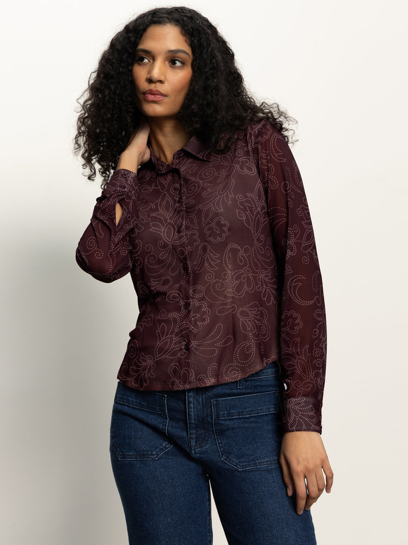 Fitted Mesh Button Down Top Boheme alt 1