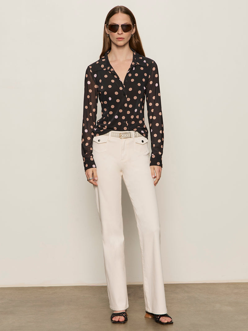 Fitted Mesh Button Down Top Popspot alt 4