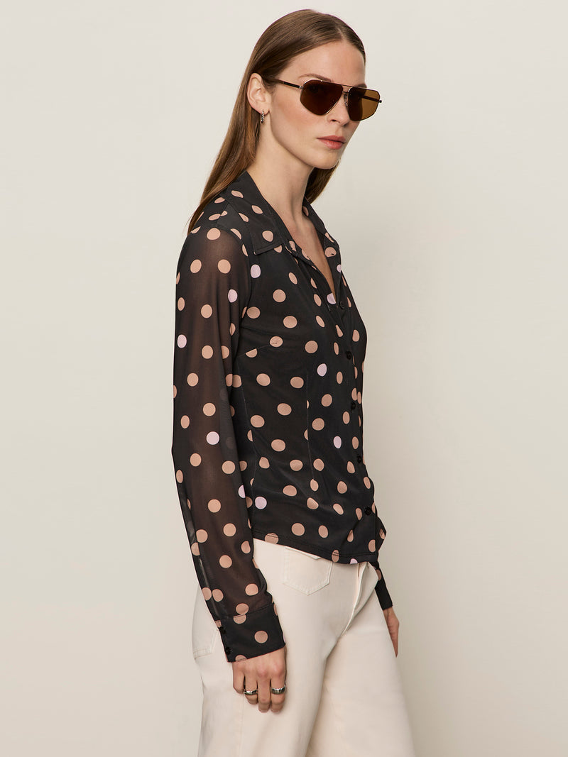 Fitted Mesh Button Down Top Popspot alt 2