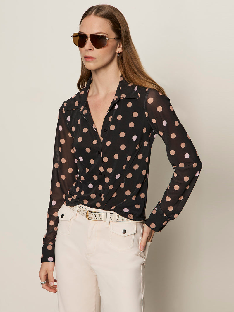 Fitted Mesh Button Down Top Popspot