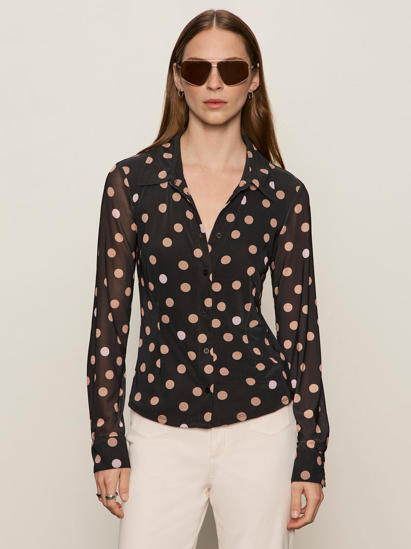 Fitted Mesh Button Down Top Popspot alt 1