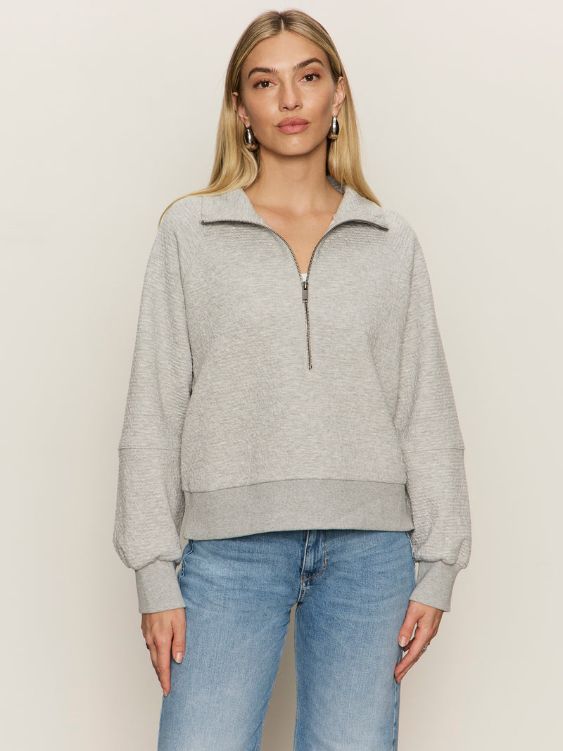 Textured Zip Up Popover Heather Grey alt 1