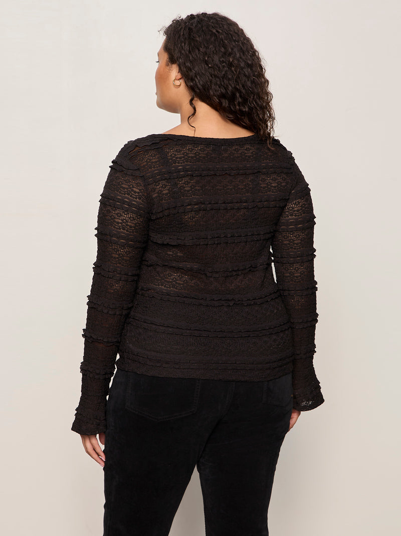 Lovely Lace Button Front Top Black Extended Sizing alt 2
