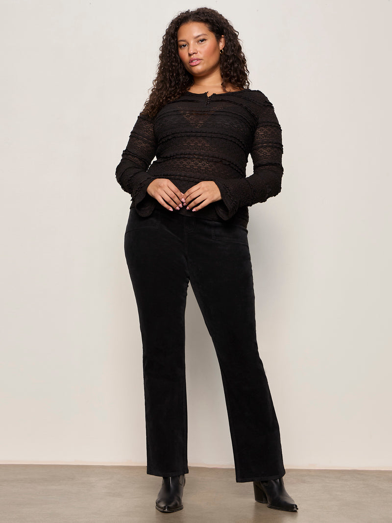 Lovely Lace Button Front Top Black Extended Sizing alt 4