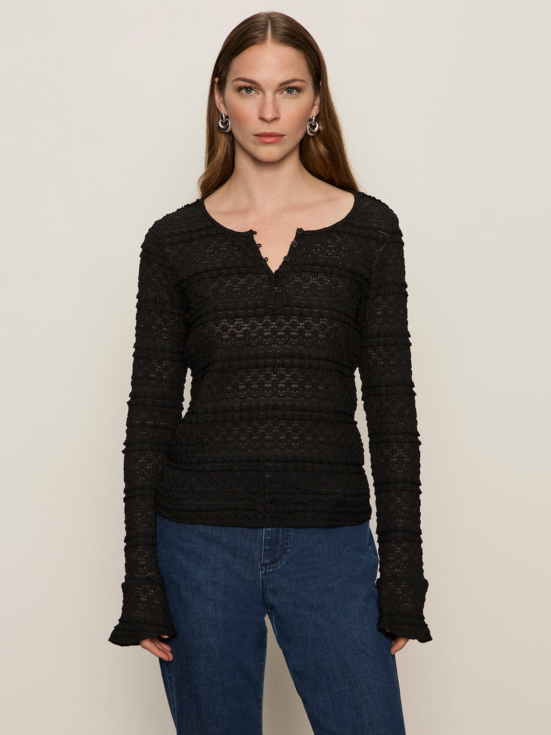 Lovely Lace Button Front Top Black alt 1