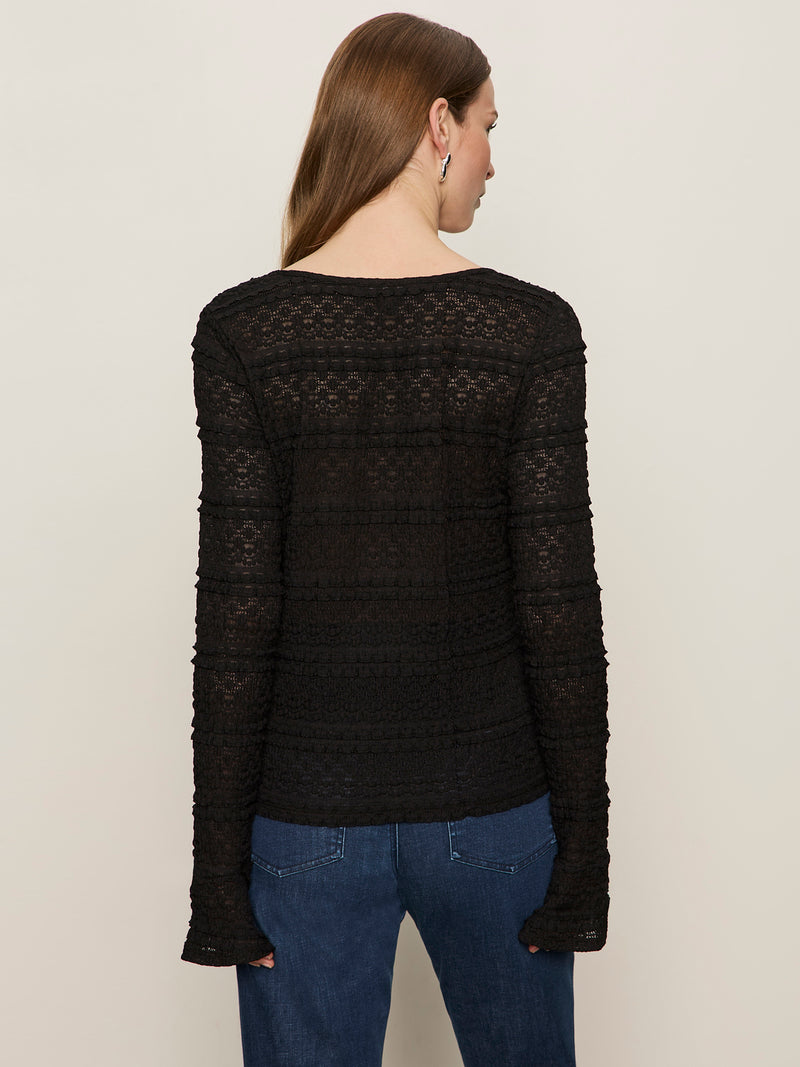 Lovely Lace Button Front Top Black alt 3