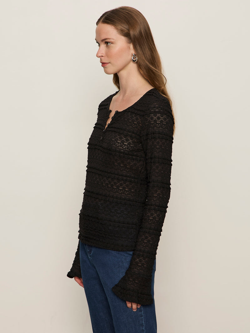 Lovely Lace Button Front Top Black alt 2