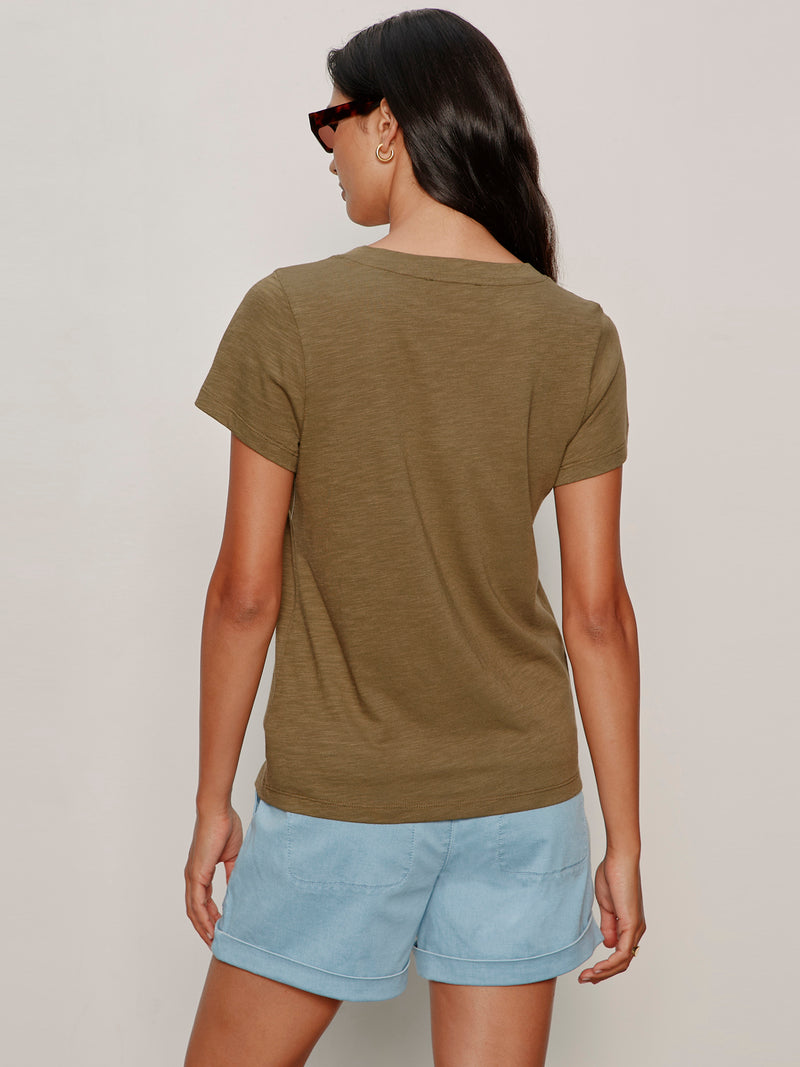 Soft V Neck Tee Burnt Olive alt 1