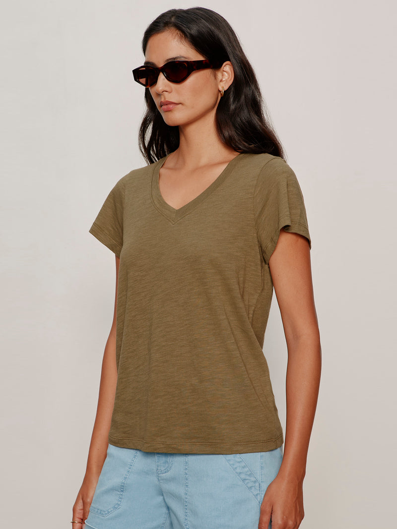 Soft V Neck Tee Burnt Olive alt 2