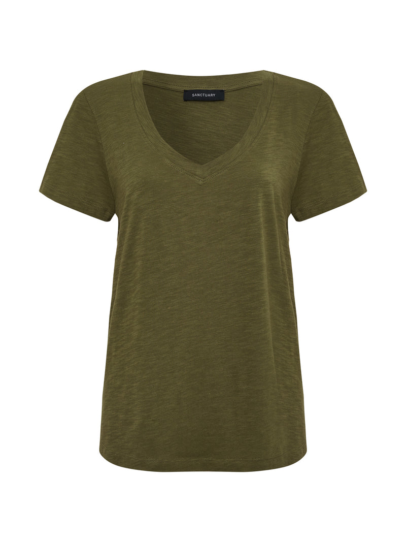 Soft V Neck Tee Burnt Olive alt 4