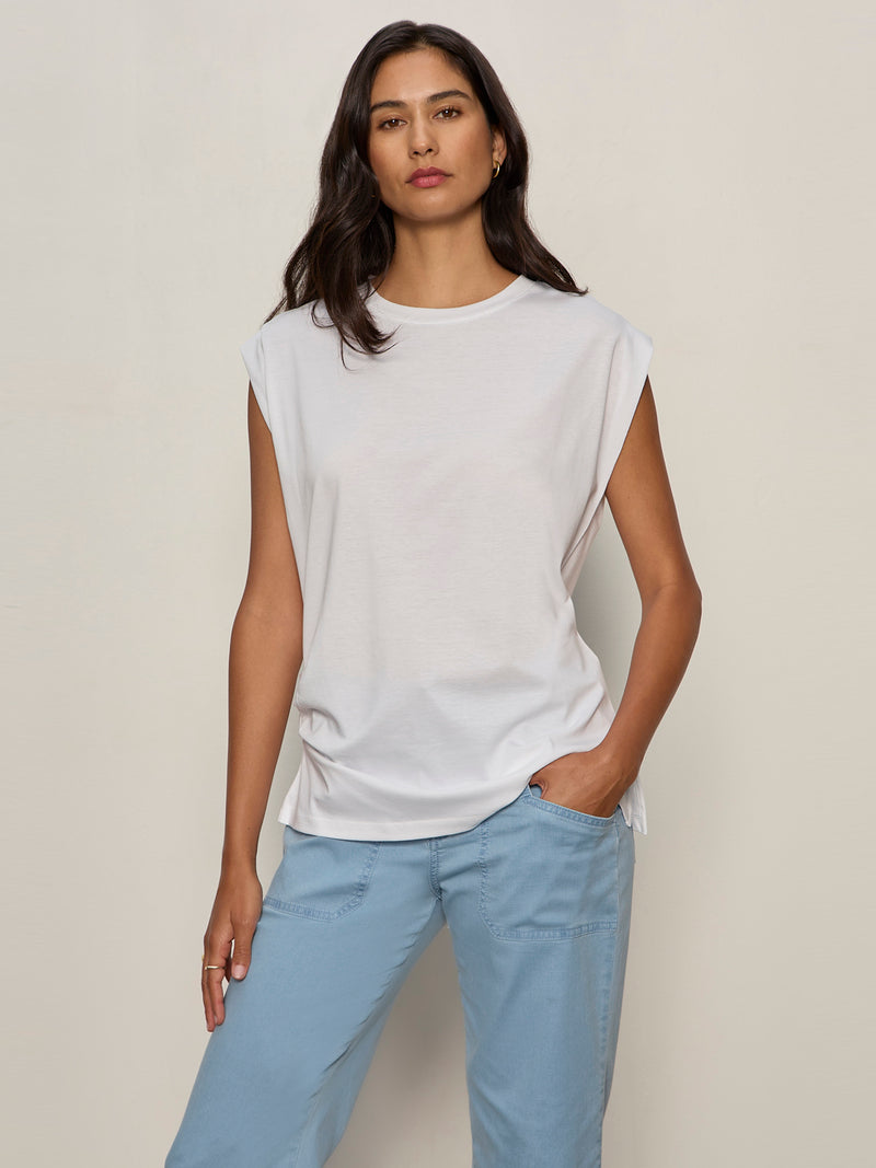 Pleated Muscle Tee White