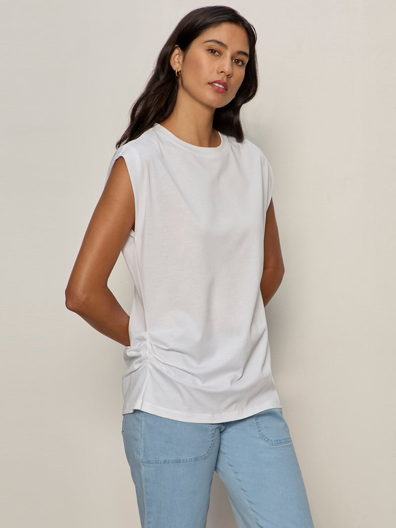 Pleated Muscle Tee White alt 2
