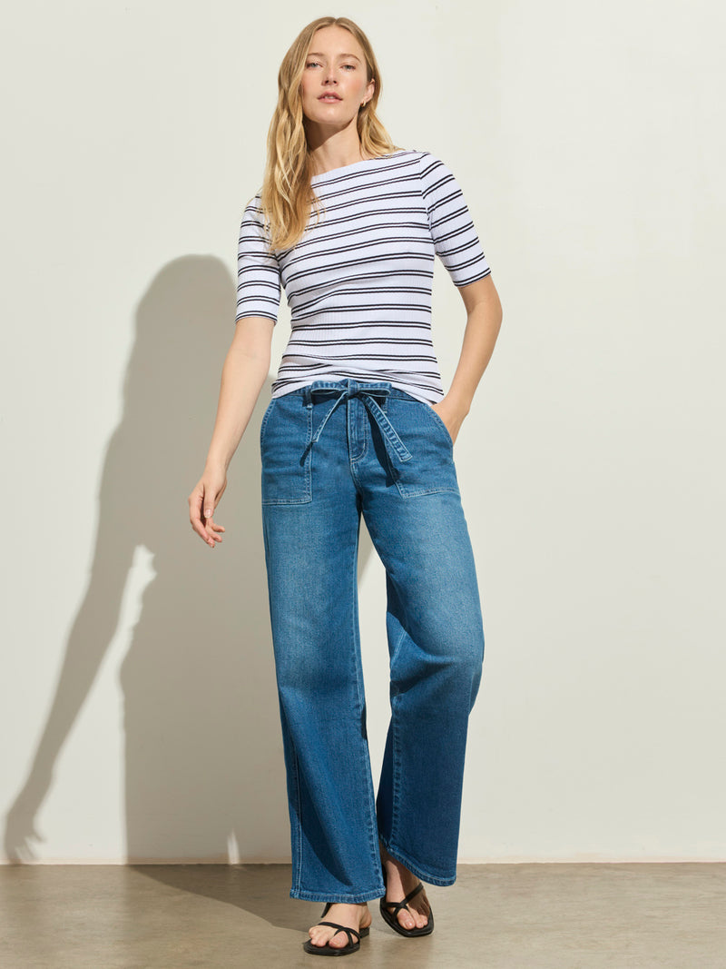 Boatneck Ribbed Top Chalk/Black Stripe alt 4