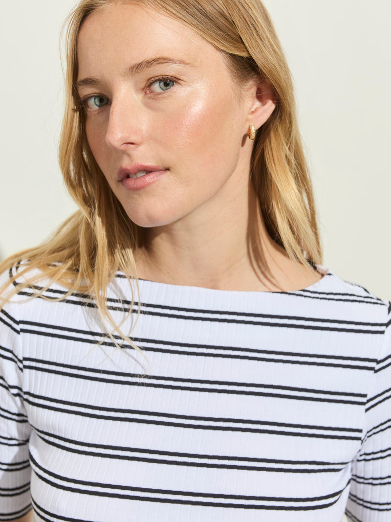 Boatneck Ribbed Top Chalk/Black Stripe alt 2