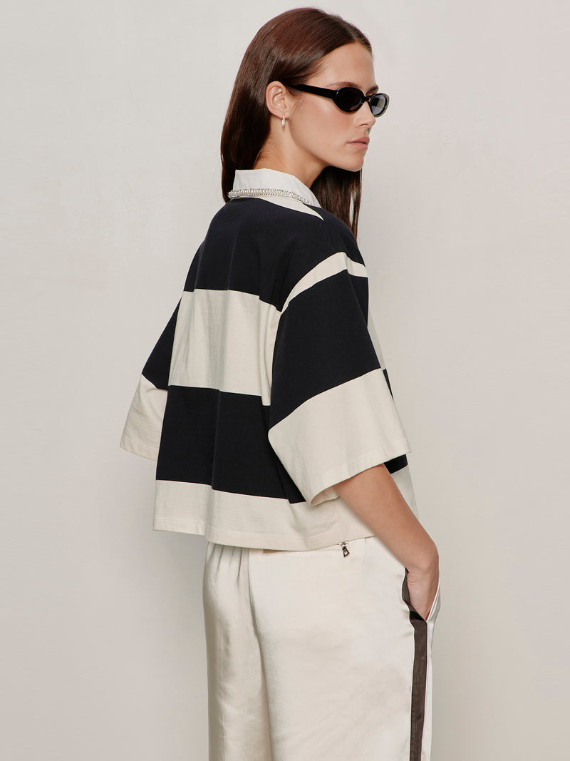 Embellished Polo Tee Collagen/Black Stripe alt 1