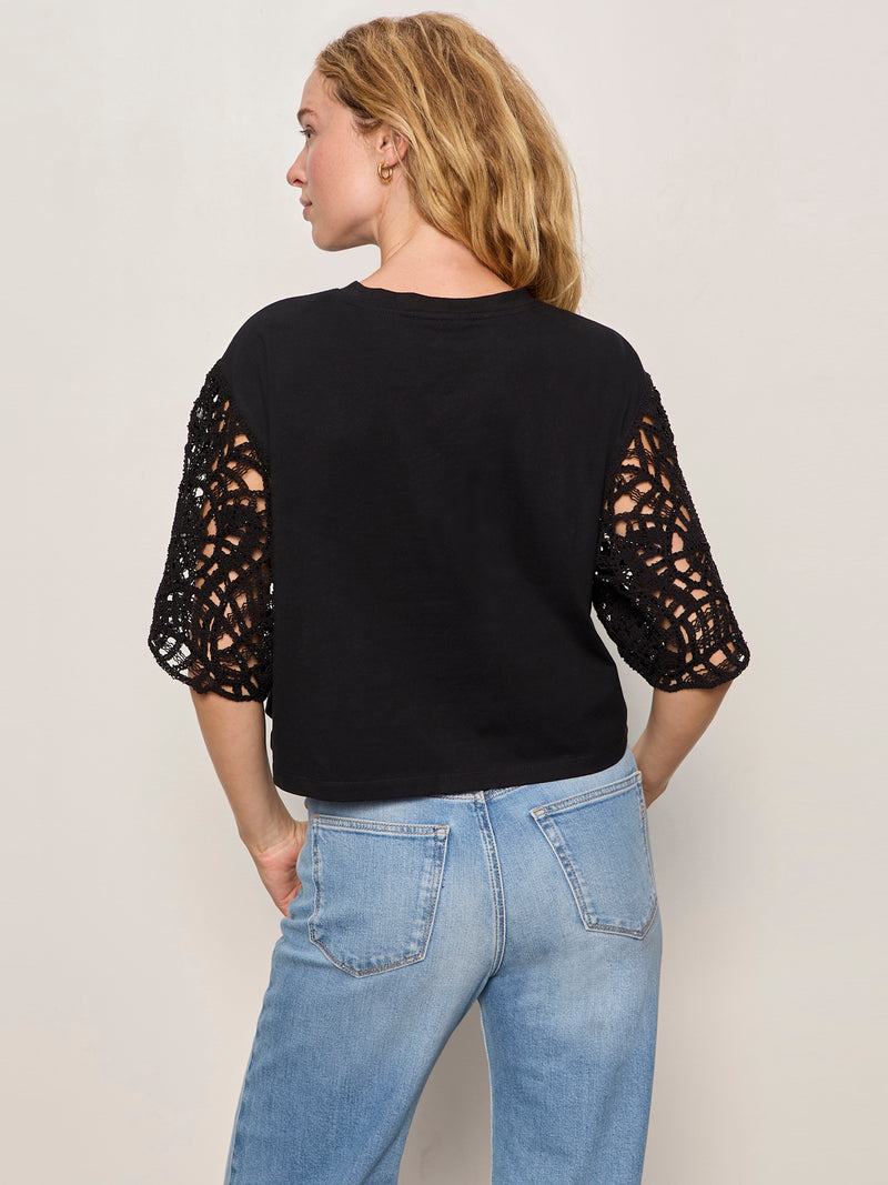 Crochet Sleeve Belle Tee Black alt 1