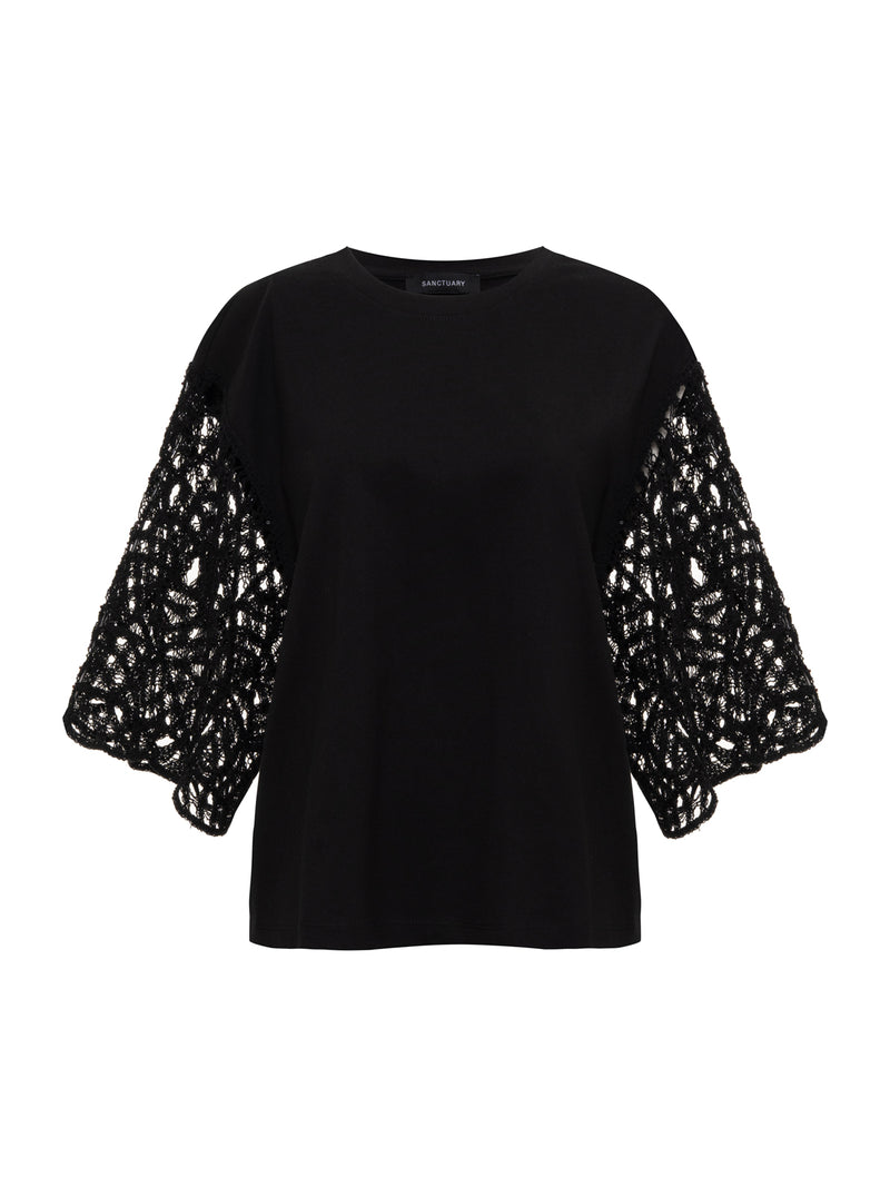 Crochet Sleeve Belle Tee Black alt 6
